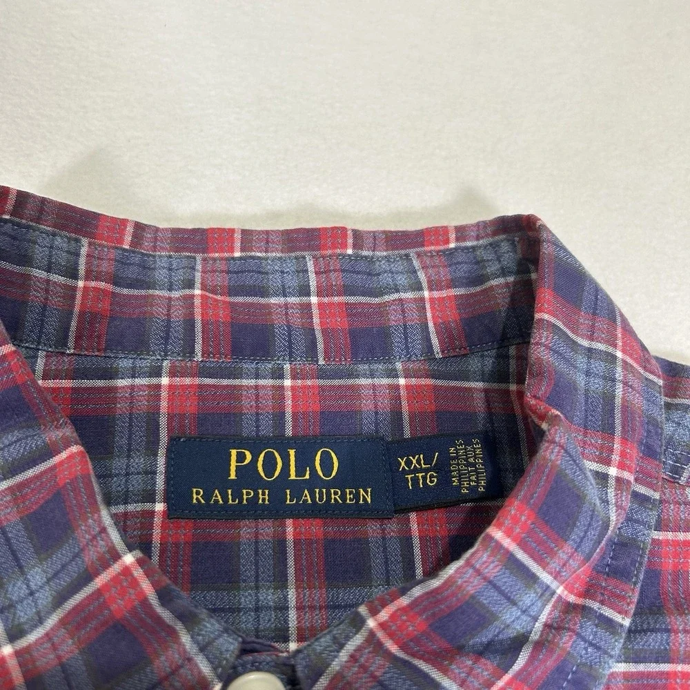Polo Ralph Lauren Shirt Men XXL Plaid Naval Reserve‎ Vented Long Sleeve Shirt